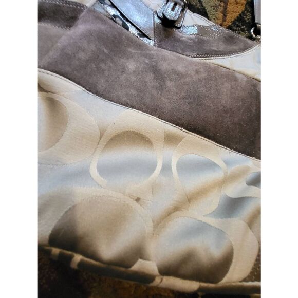 Coach Tote Bag Pewter Grey Large Ocelot Patchwork Mixed Media Leather Canvas - Picture 6 of 9